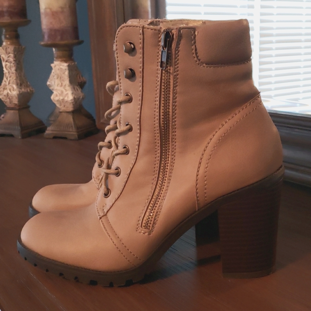 JustFab lace up chunky heel boot 8